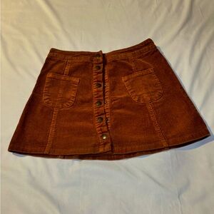 Brandy Melville Brown Courdroy Button Down Skirt With Front Pockets